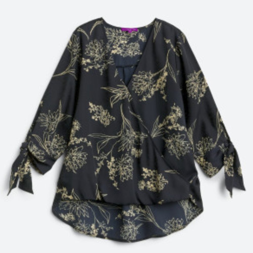 Stitch Fix Beacon Allan Surplice Tie Sleeve High Low Blouse NWT Medium